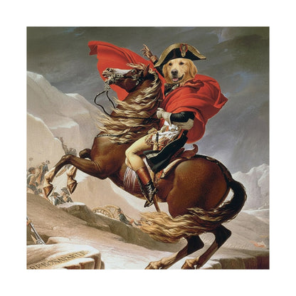 Napoleon Dog Riding Horse Matte Vertical Poster — Funny Historical Wall Art