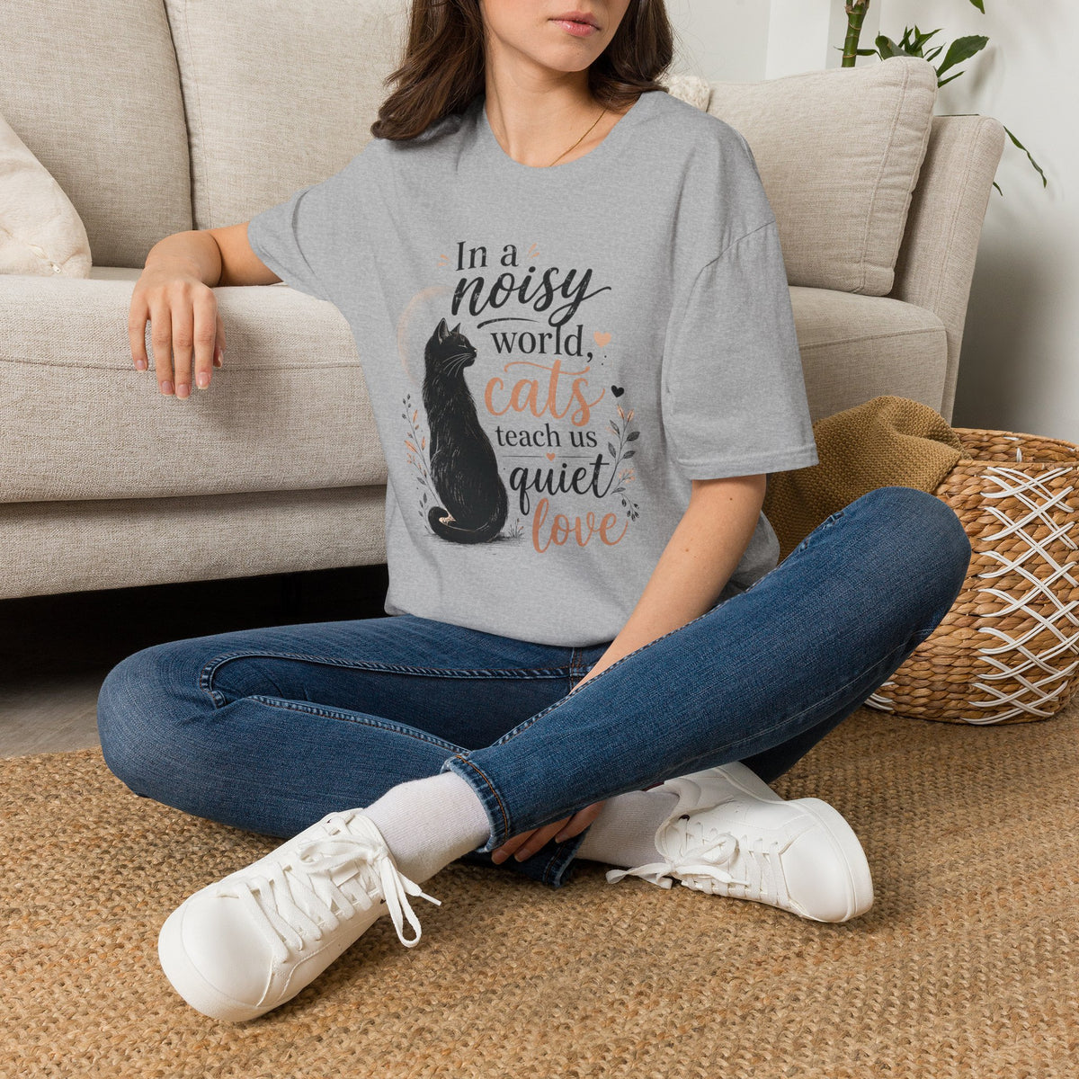 Cat Lover T‑Shirt — "In a Noisy World, Cats Teach Us Quiet Love"