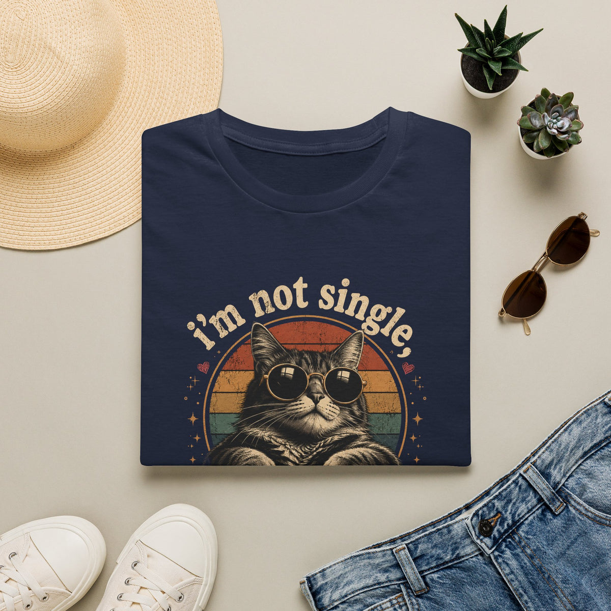 I'm Not Single, I Have a Cat T-Shirt — Retro Cat Sunglasses Graphic Tee