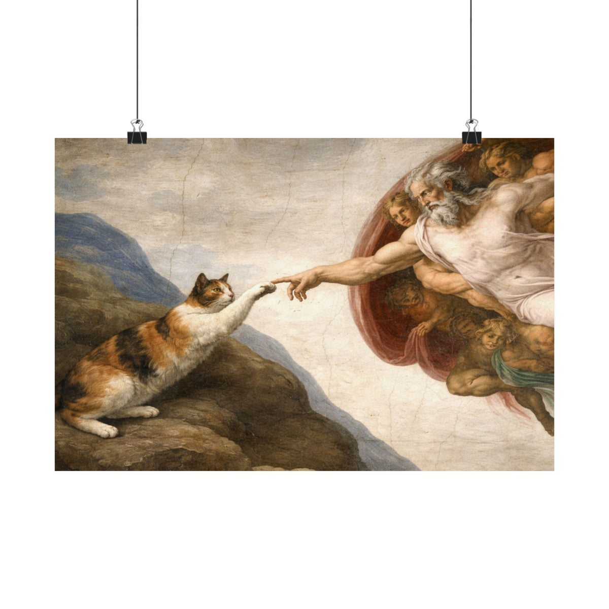 Digital download Matte Horizontal Poster — 'The Creation of Cat' Renaissance Wall Art
