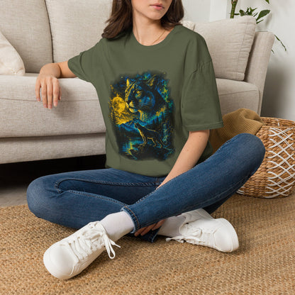Moon T-Shirt — Neon Cosmic Big Cat Graphic Tee