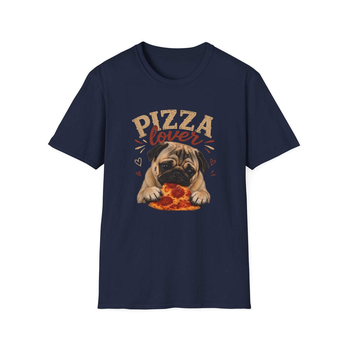 Pizza Lover Pug T-Shirt — Cute Dog & Pizza Graphic Tee for Pet and Food Fans
