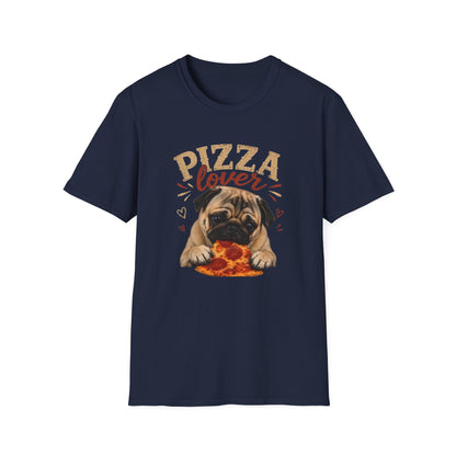 Pizza Lover Pug T-Shirt — Cute Dog & Pizza Graphic Tee for Pet and Food Fans