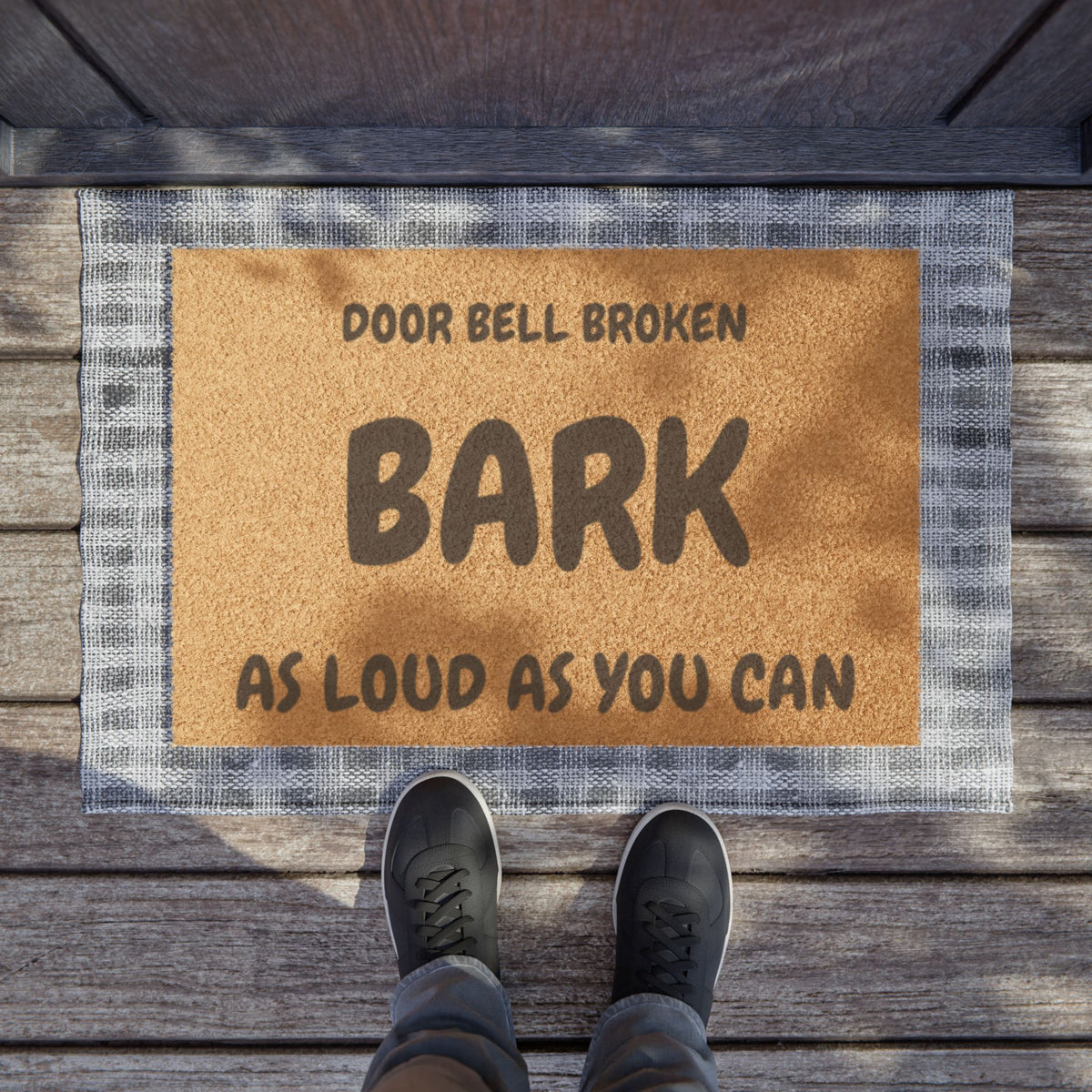 Doormat — "Door Bell Broken Bark As Loud As You Can" Funny Dog Welcome Mat