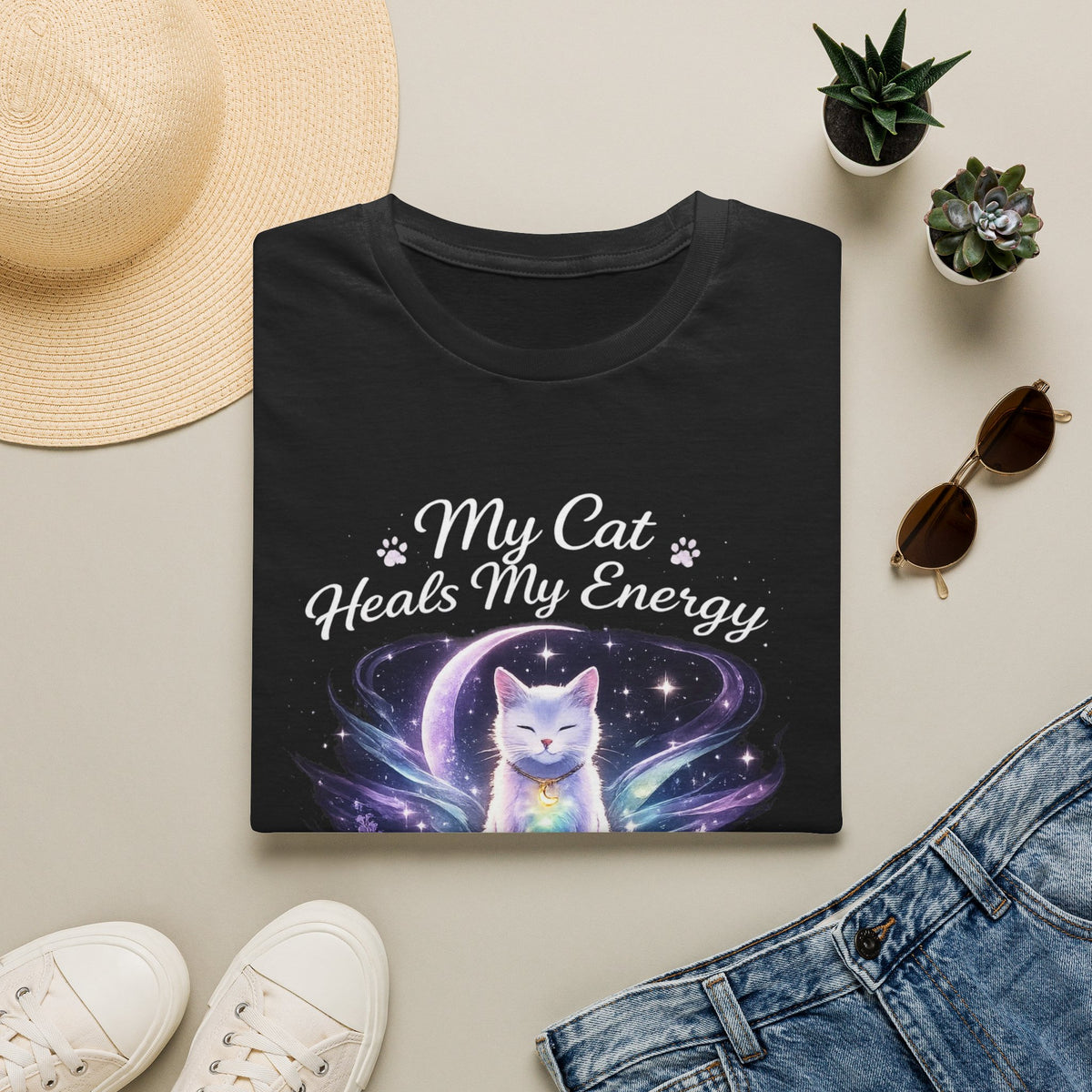 My Cat Heals My Energy T-Shirt — Spiritual Cat Lover Tee