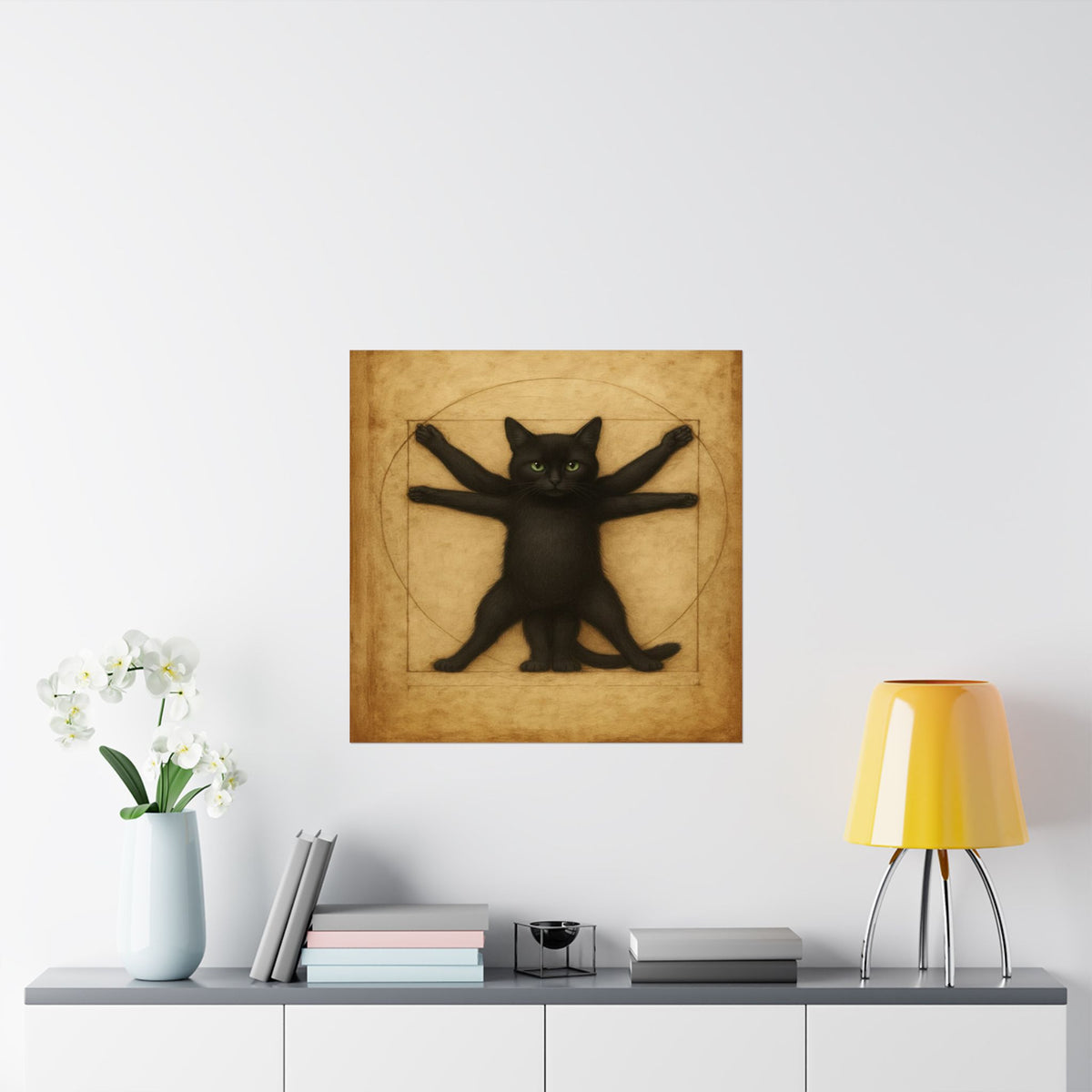 Vitruvian Black Cat Poster — Vintage Anatomy Art Print