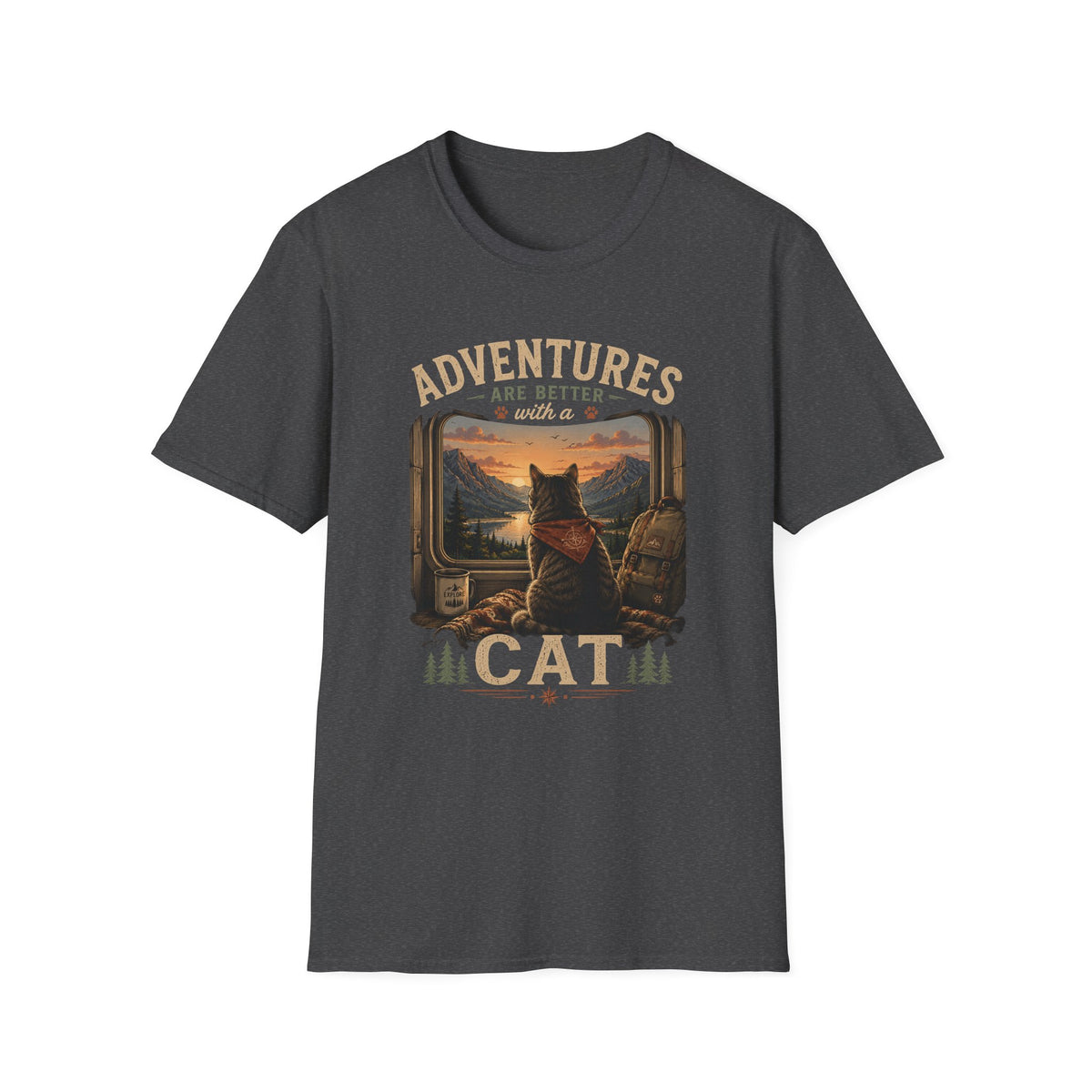 Adventure Cat T‑Shirt — “Adventures Are Better with a Cat” Graphic Tee