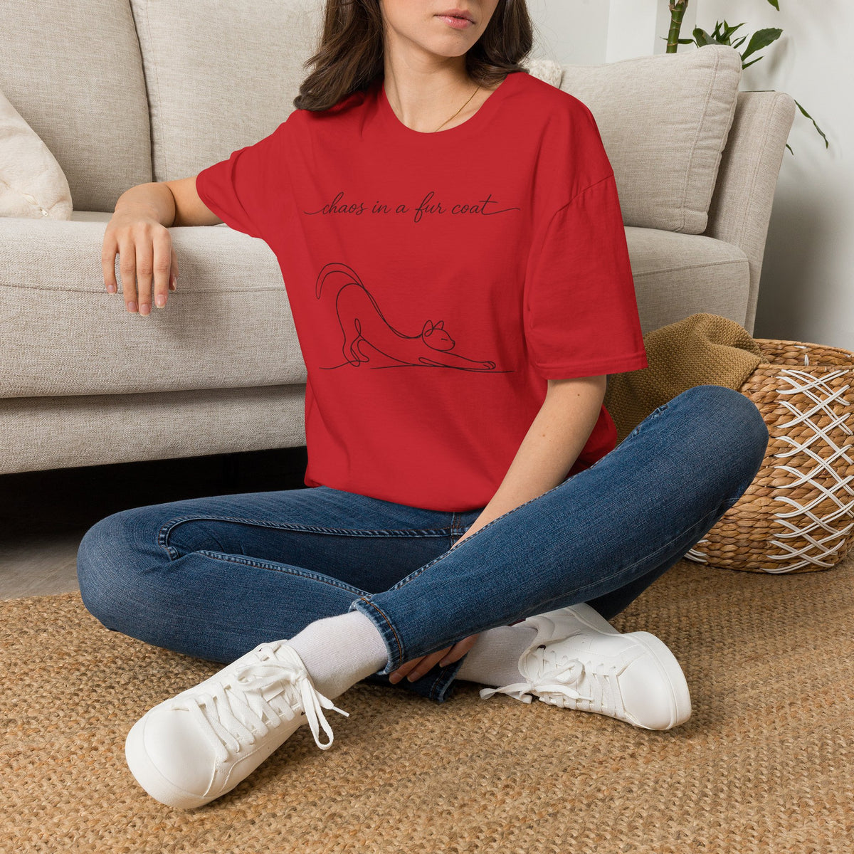 Cat Line Art T-Shirt — "chaos in a fur coat" Minimalist Cat Shirt