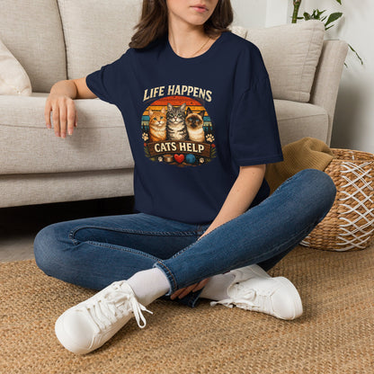 Life Happens Cats Help T-Shirt — Vintage Cat Lover Tee
