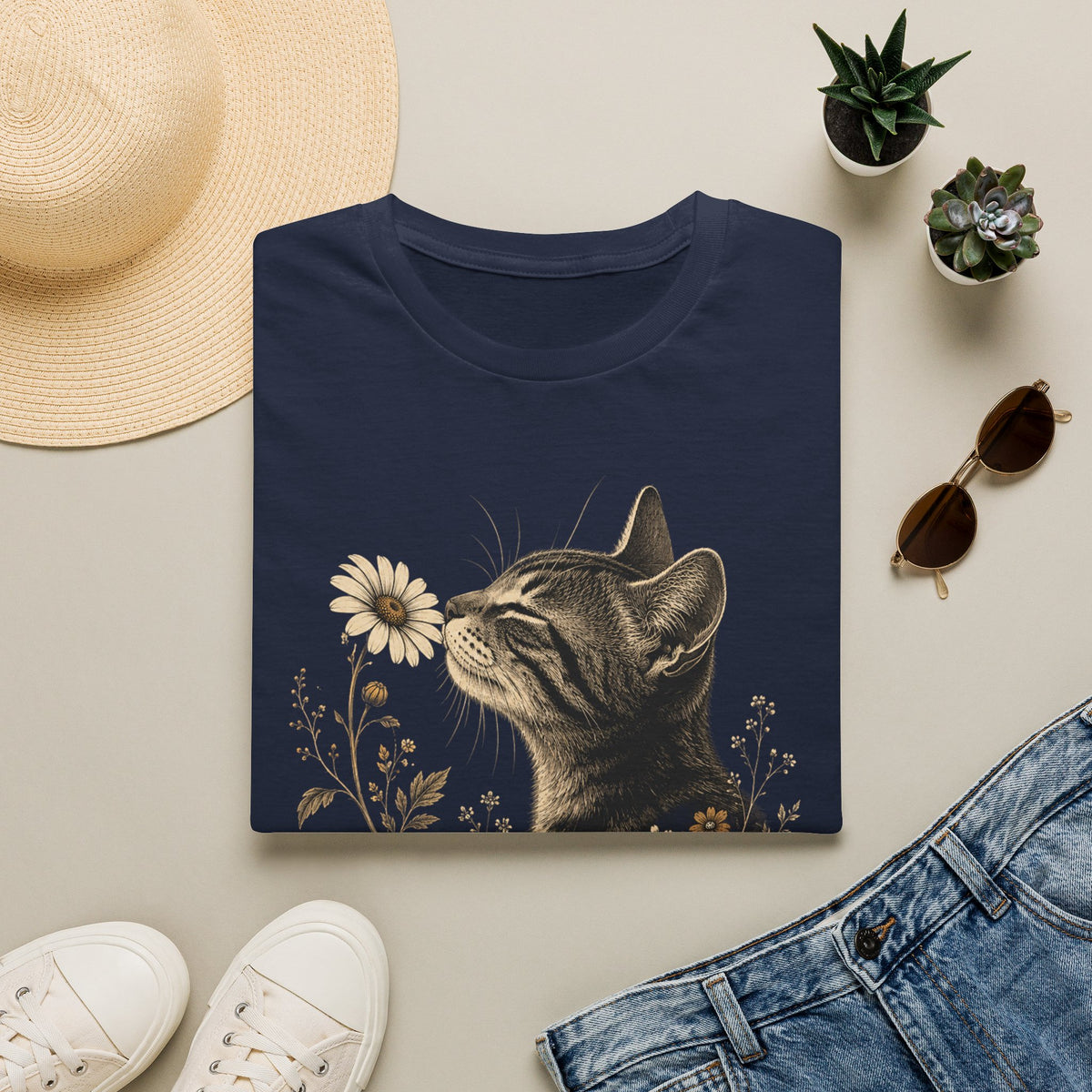 Cat & Wildflower T-Shirt — Whimsical Floral Kitty Tee