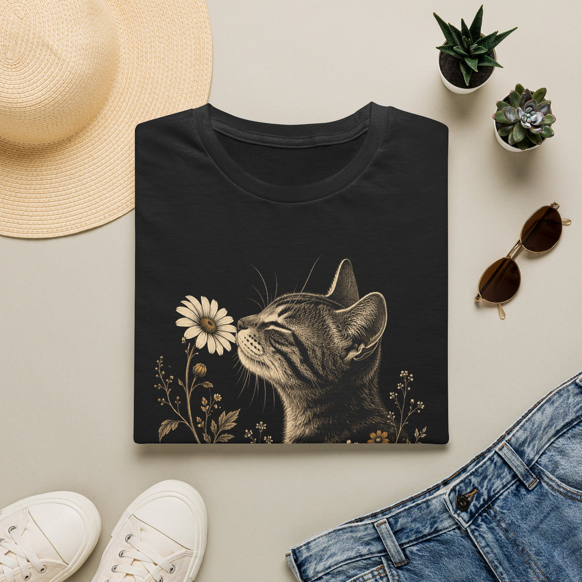 Cat & Wildflower T-Shirt — Whimsical Floral Kitty Tee