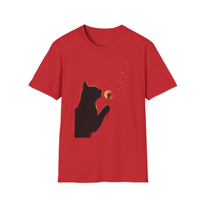 Cat Silhouette Dandelion Tee — Whimsical Night Cat T-Shirt
