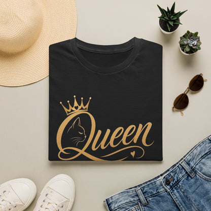 Queen cat lover T‑Shirt — Gold Crown Feminine Graphic Tee