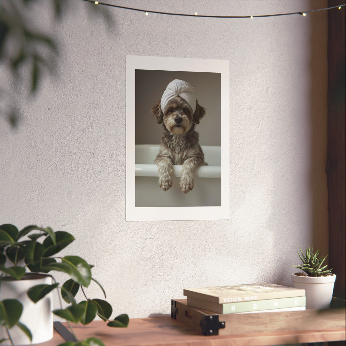 Dog Spa Poster — Cute Puppy in Towel Matte Vertical Wall Art
