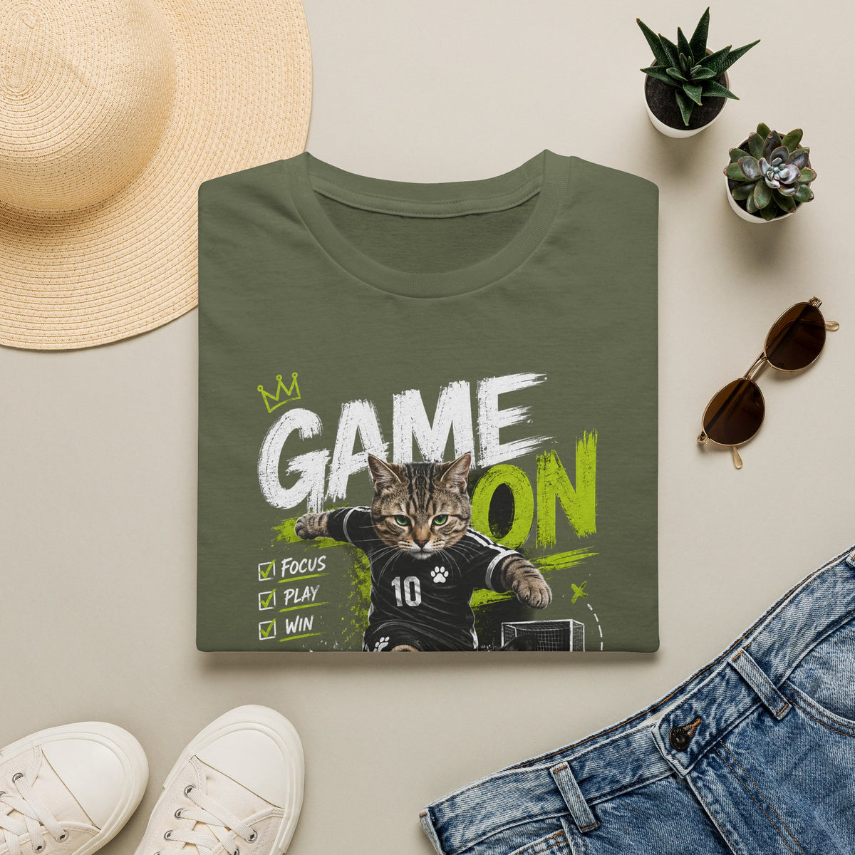 Game On Soccer T‑Shirt — Cat Player Design (Focus • Play • Win)