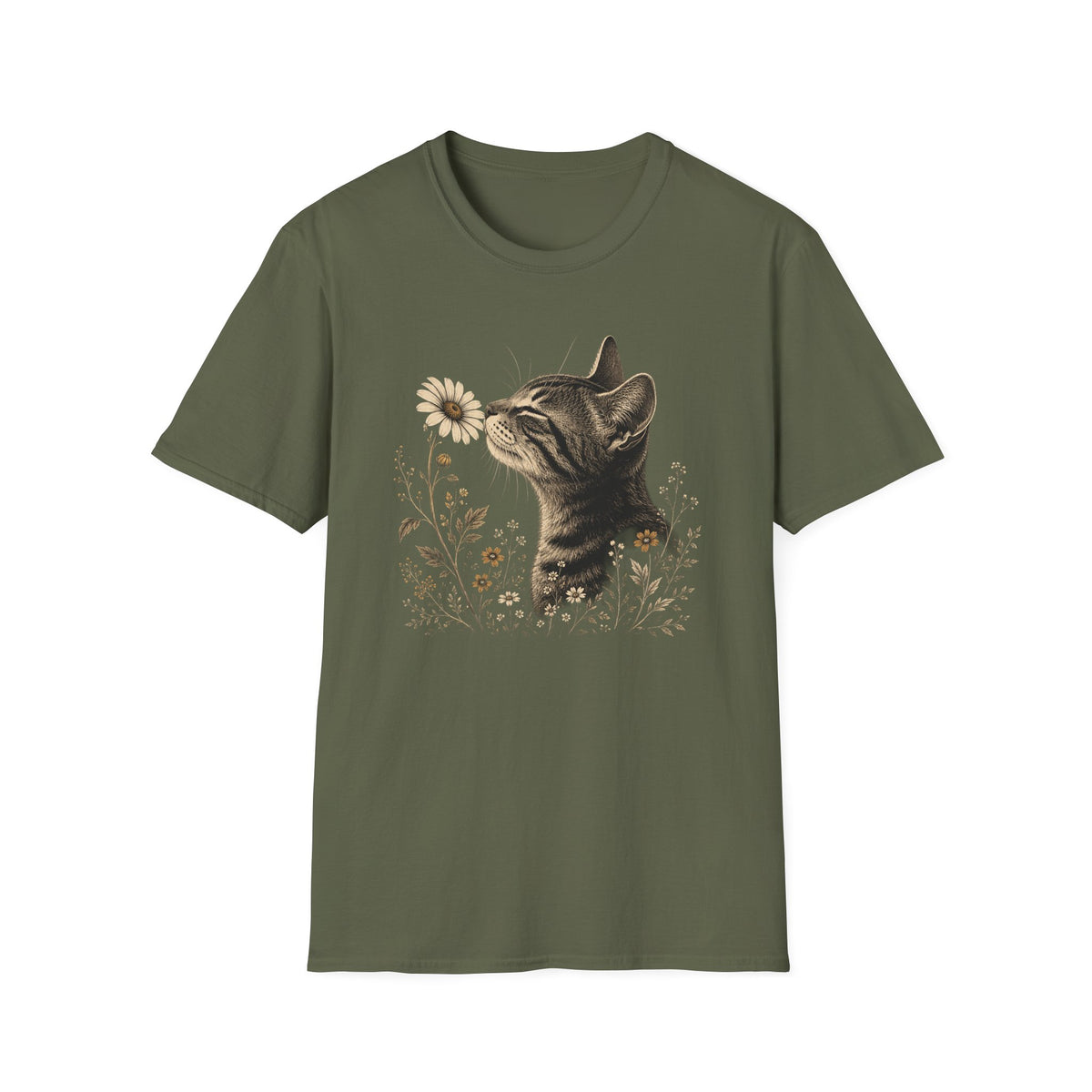 Cat & Wildflower T-Shirt — Whimsical Floral Kitty Tee