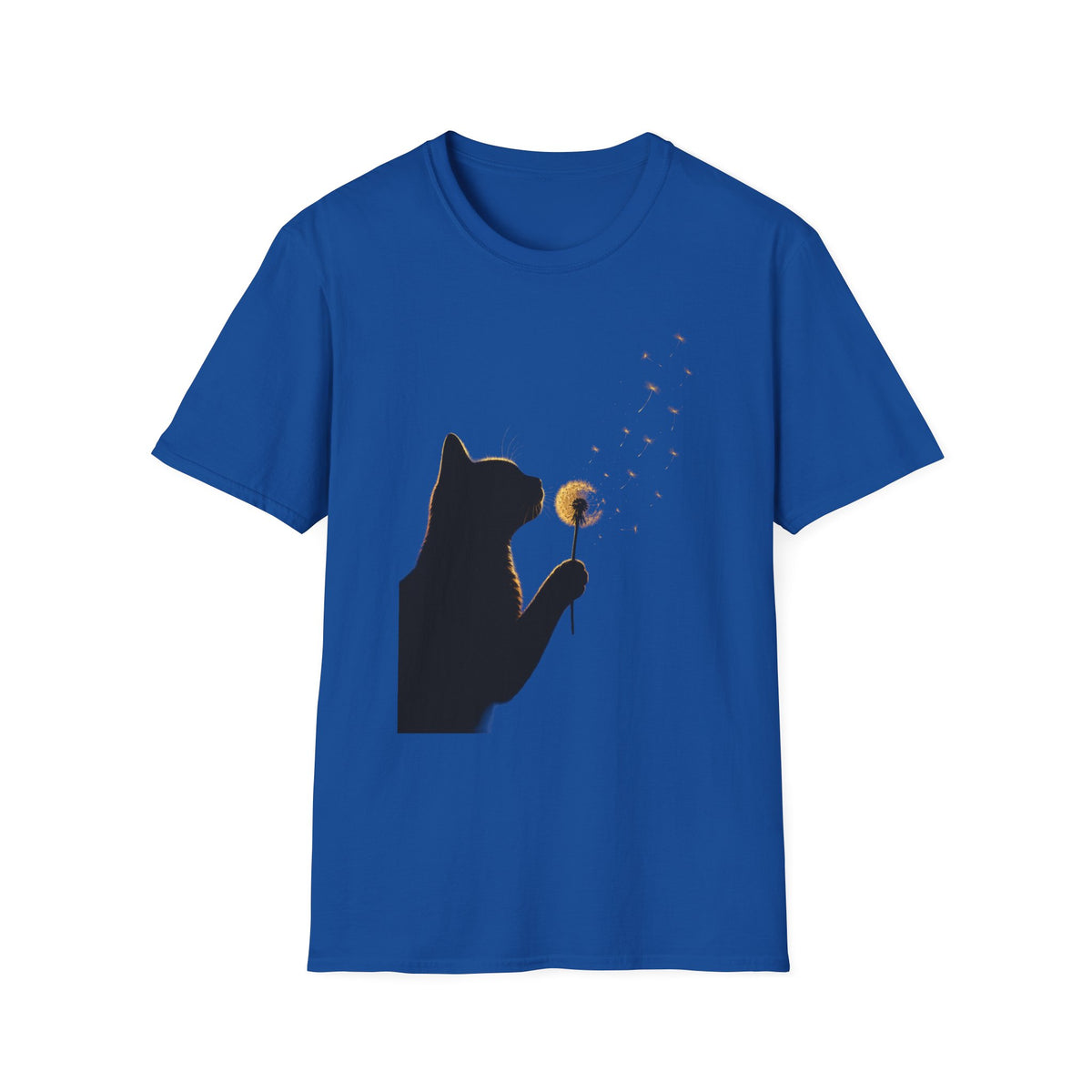 Cat Silhouette Dandelion Tee — Whimsical Night Cat T-Shirt