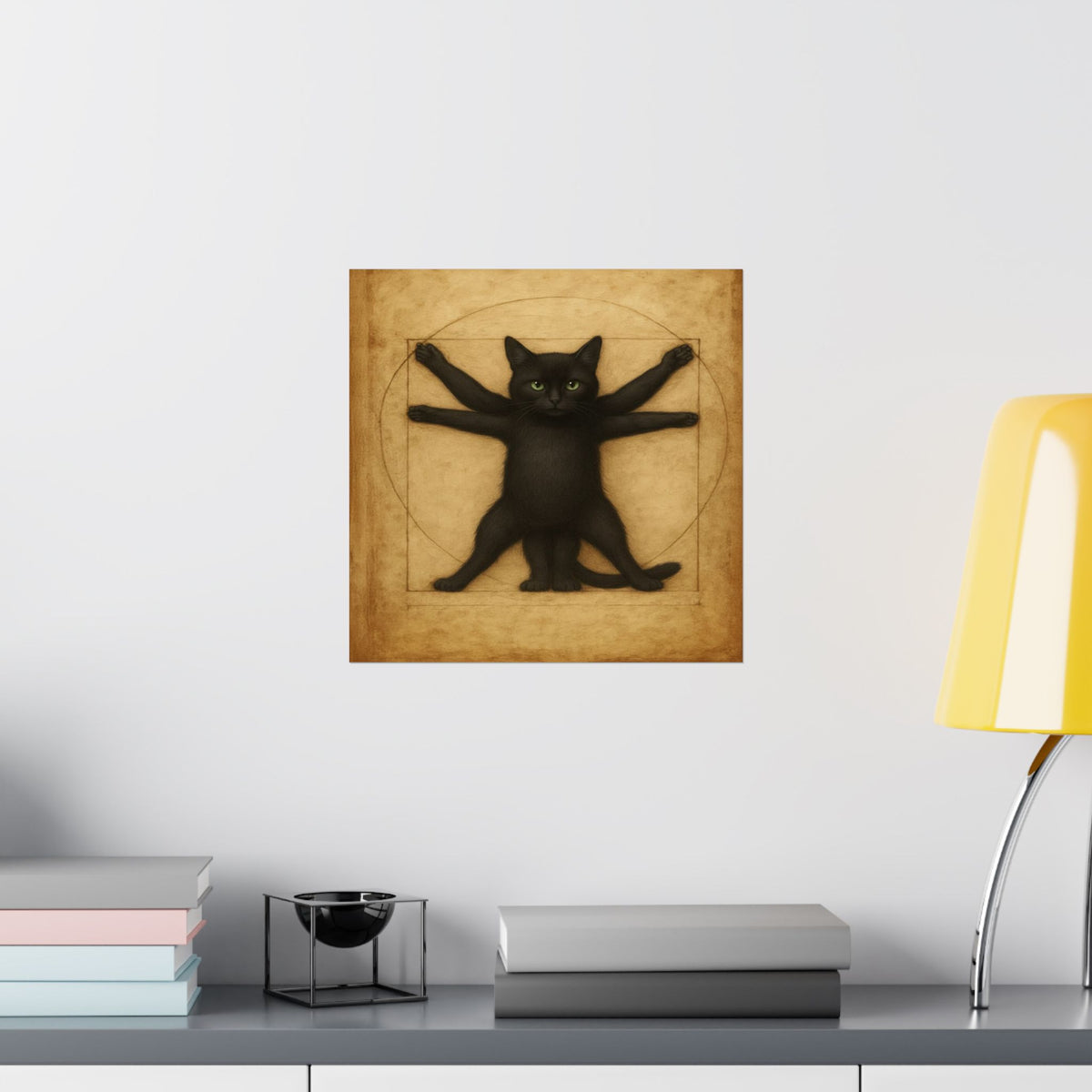 Vitruvian Black Cat Poster — Vintage Anatomy Art Print