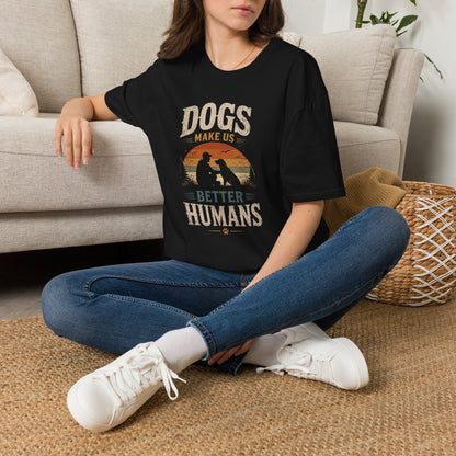 T-Shirt — "Dogs Make Us Better Humans" Vintage Sunset Dog Lover Tee
