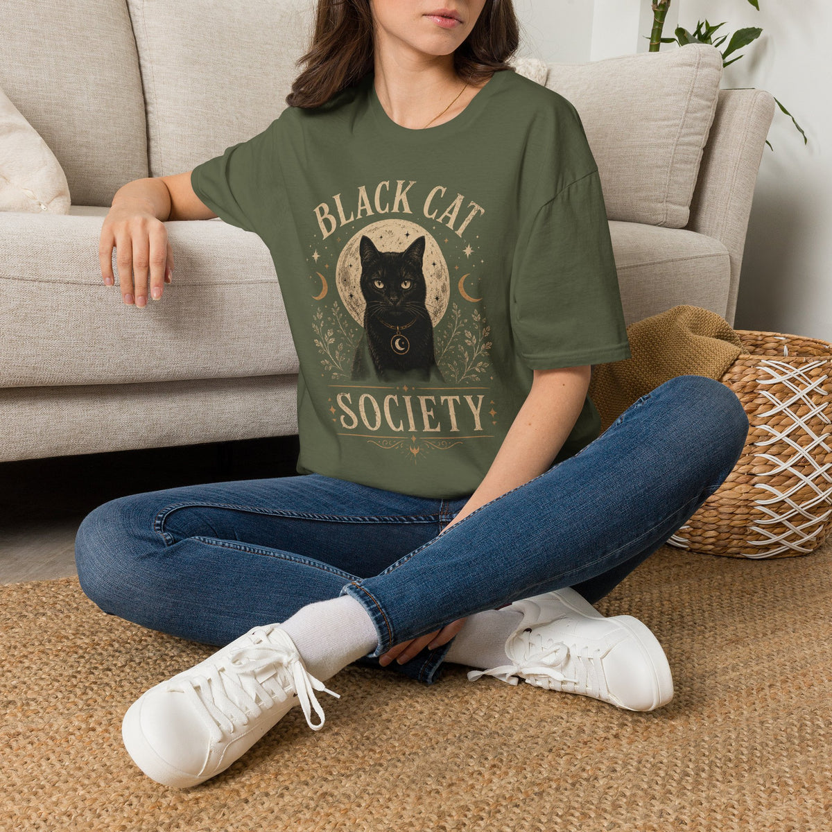 Black Cat Society T-Shirt — Vintage Moon & Mystic Cat Graphic Tee