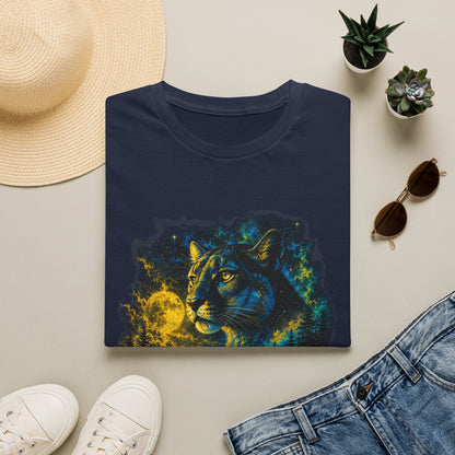 Moon T-Shirt — Neon Cosmic Big Cat Graphic Tee