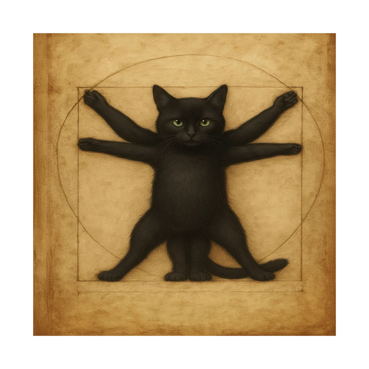 Vitruvian Black Cat Poster — Vintage Anatomy Art Print