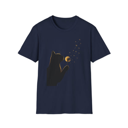 Cat Silhouette Dandelion Tee — Whimsical Night Cat T-Shirt