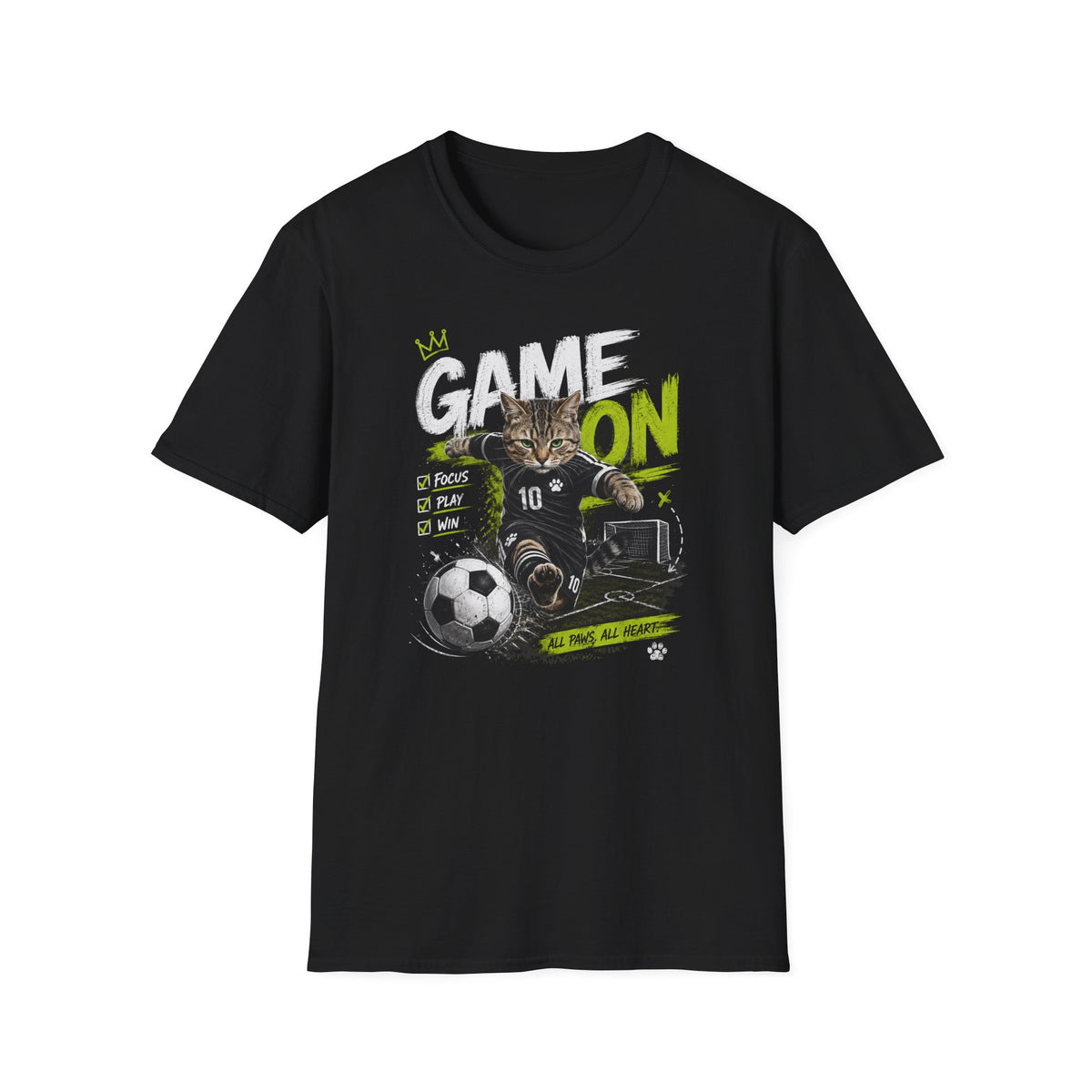 Game On Soccer T‑Shirt — Cat Player Design (Focus • Play • Win)