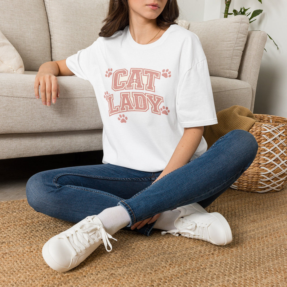 Cat Lady T-Shirt — Cute Pink Paw Print Graphic Tee for Cat Lovers
