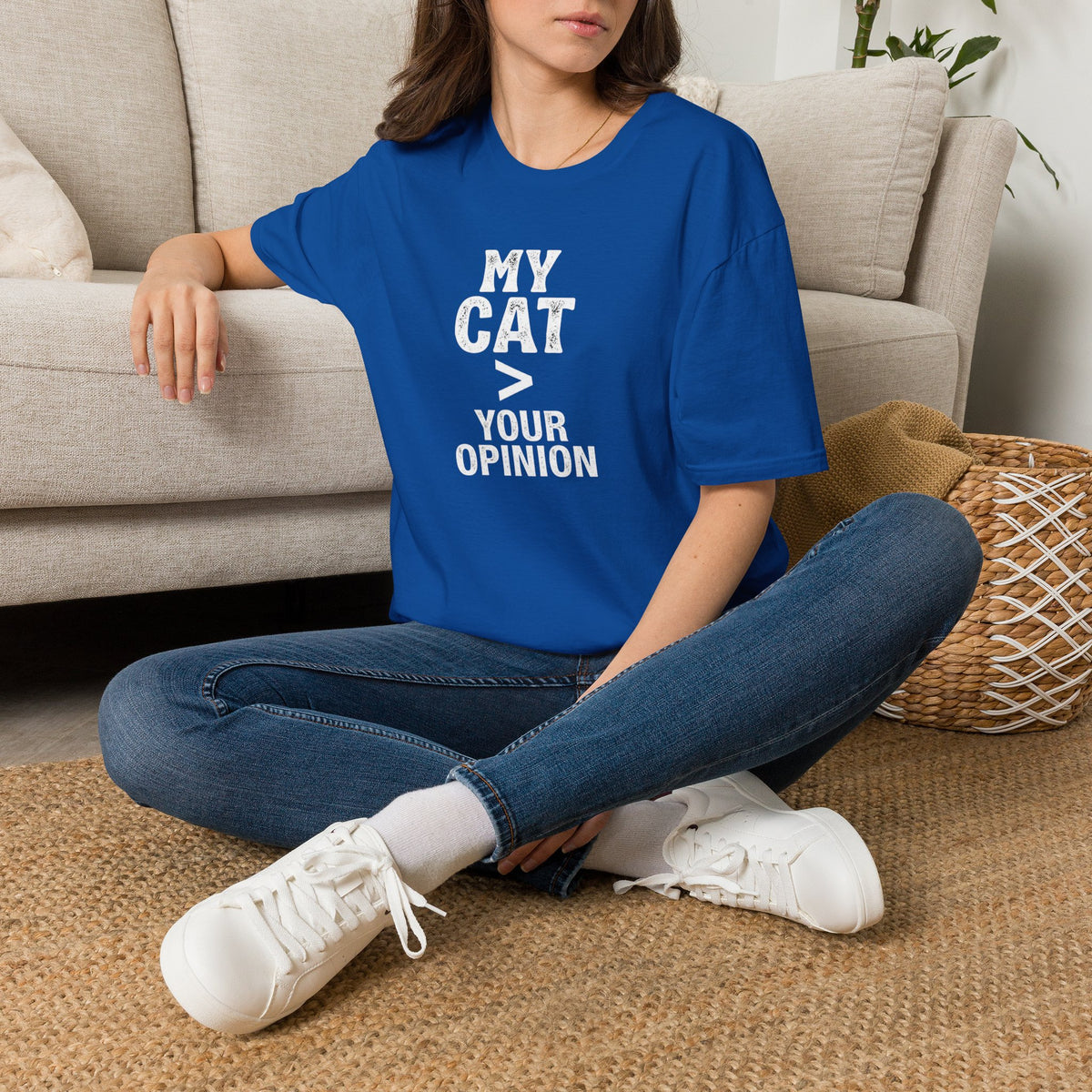 Cat Lover T‑Shirt — "My Cat > Your Opinion" Funny Pet Apparel