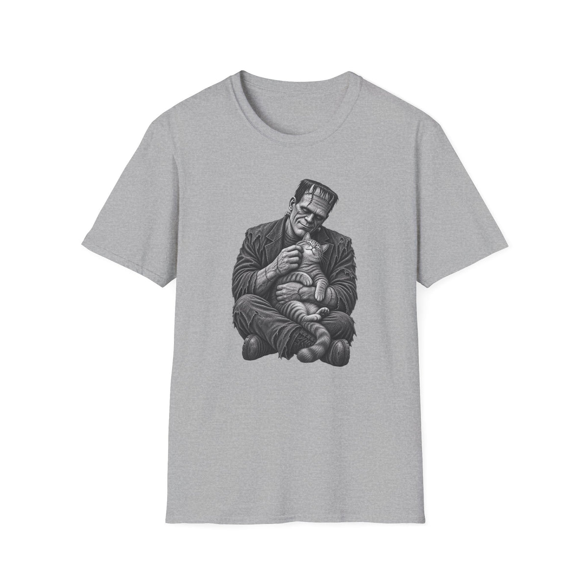 Frankenstein Holding Kitty T-Shirt — Cute Gothic Horror Tee