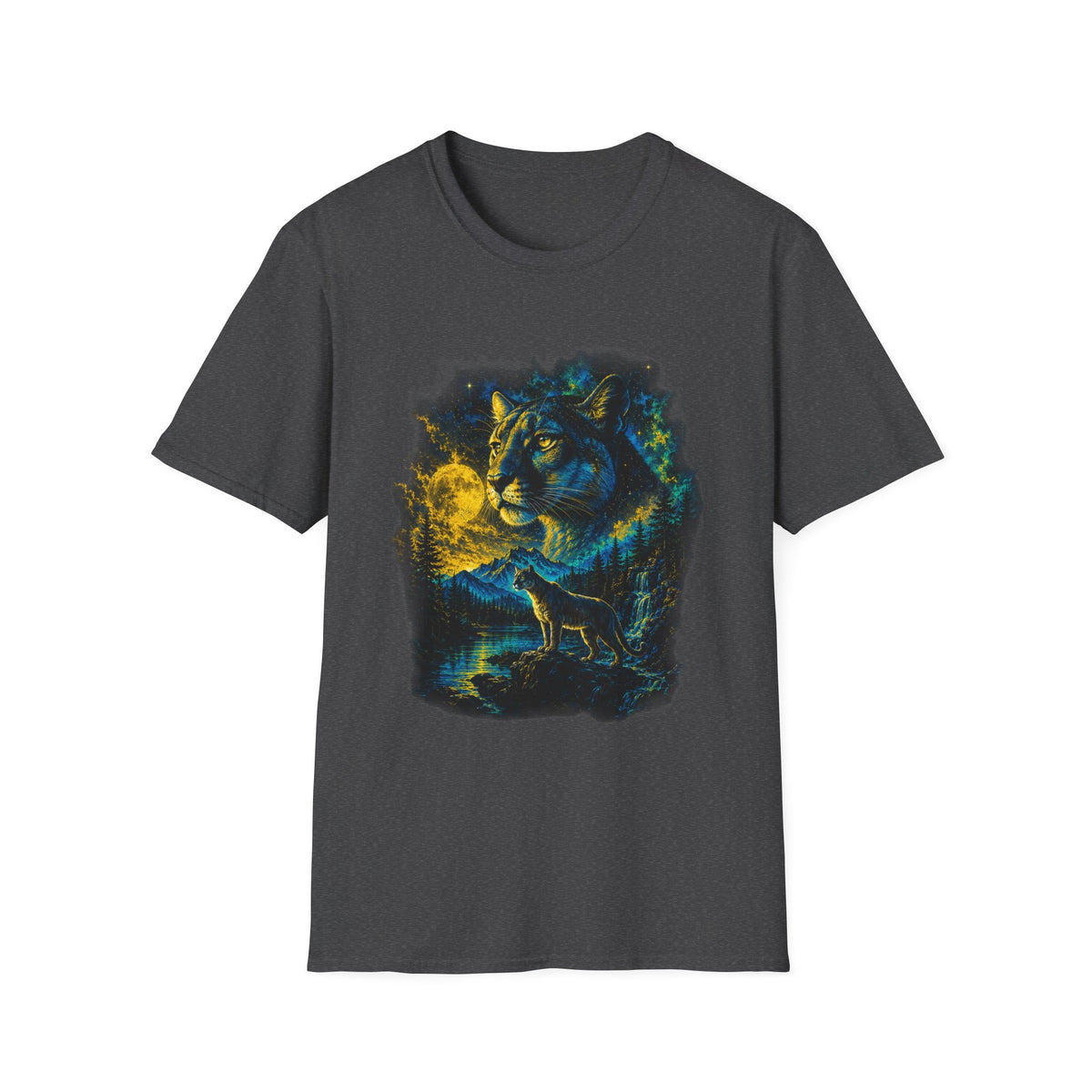 Moon T-Shirt — Neon Cosmic Big Cat Graphic Tee