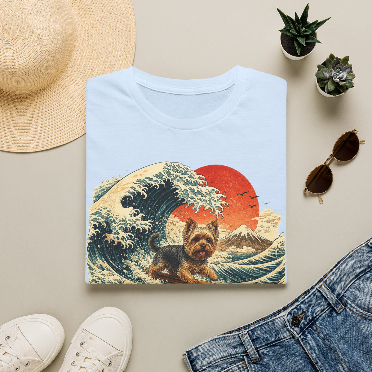 Yorkshire Terrier Wave T-Shirt — Japanese Wave Surf Dog Graphic Tee