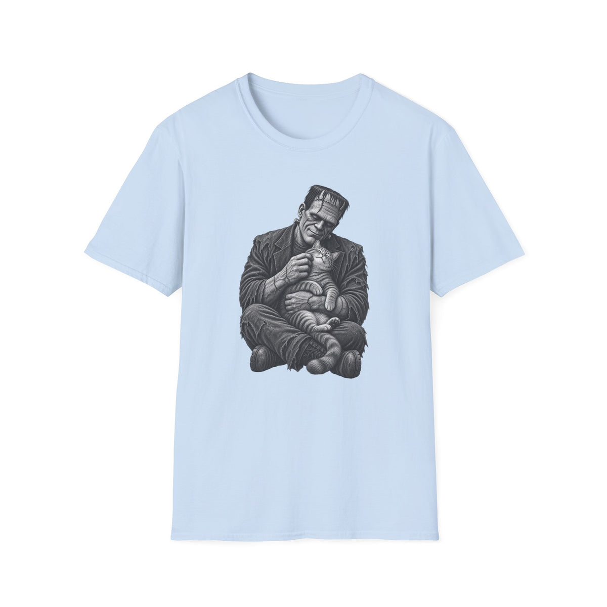 Frankenstein Holding Kitty T-Shirt — Cute Gothic Horror Tee