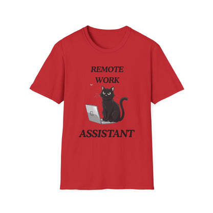 Remote Work Assistant T-Shirt — Cute Black Cat Laptop Tee for WFH