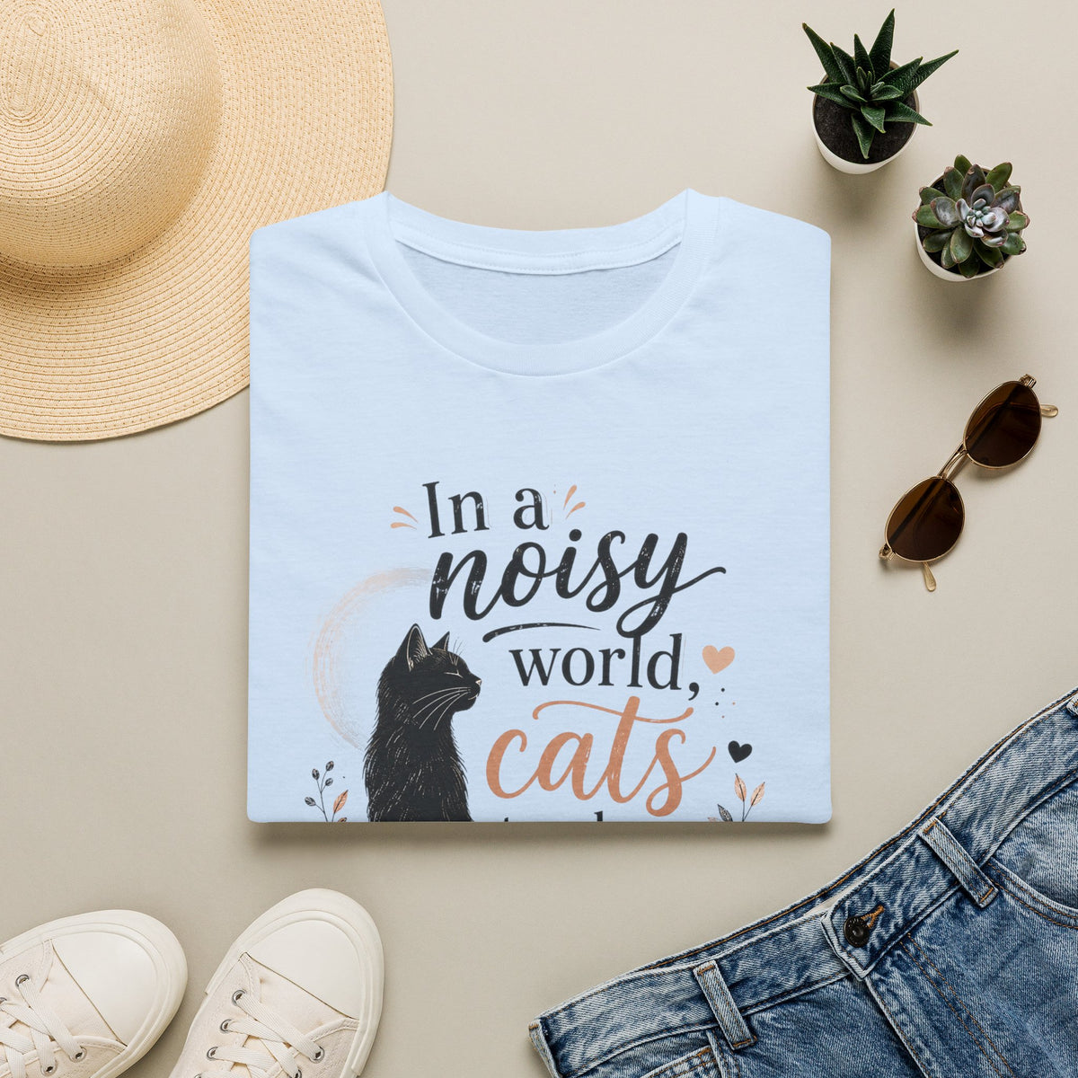 Cat Lover T‑Shirt — "In a Noisy World, Cats Teach Us Quiet Love"