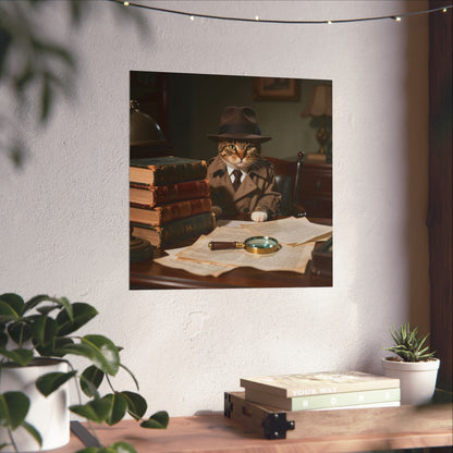 Digital download Detective Cat Poster — Vintage Sleuth Matte Vertical Wall Art