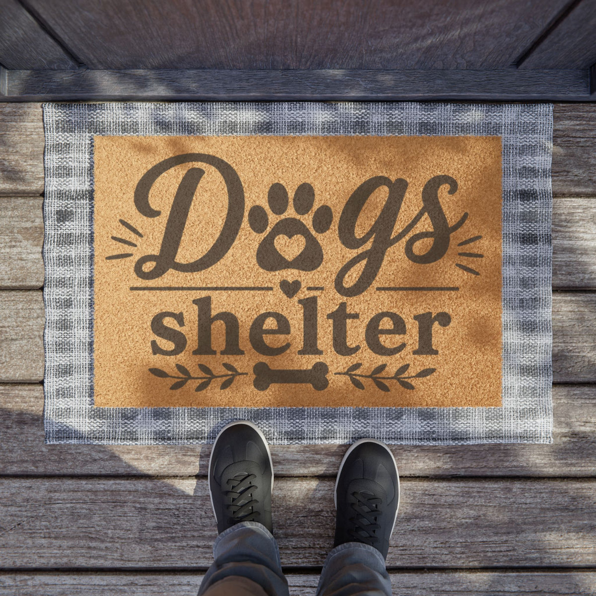 Doormat - "Dogs Shelter" Paw Print Coir Welcome Mat for Dog Lovers & Pet Shelters