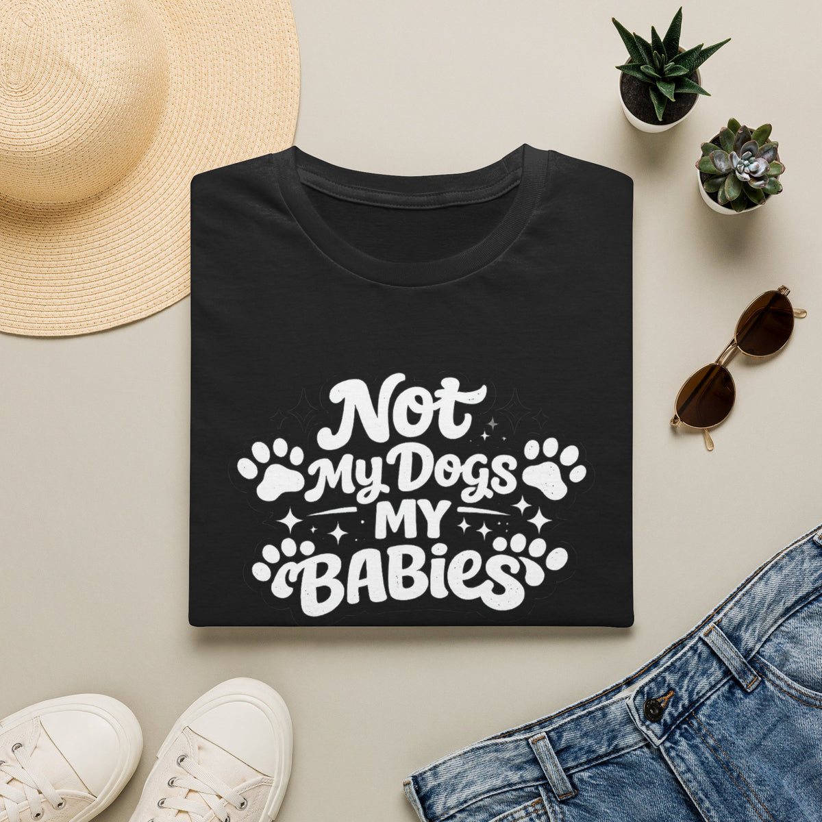 Dog Mom T-Shirt — "Not My Dogs, My Babies" Paw Print Tee