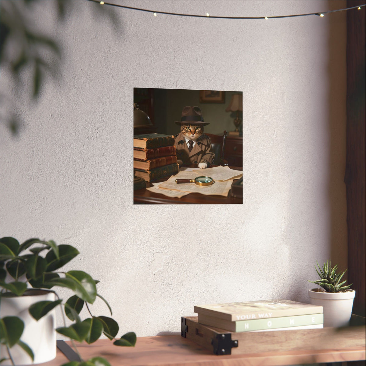 Digital download Detective Cat Poster — Vintage Sleuth Matte Vertical Wall Art