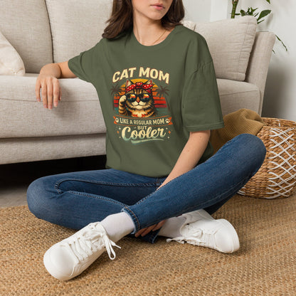 Cat Mom T-Shirt — "Cat Mom Like A Regular Mom But Cooler" Retro Graphic Tee