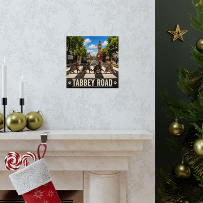 Tabbey Road Matte Poster — Funny Cats Crossing Abbey Road Wall Art