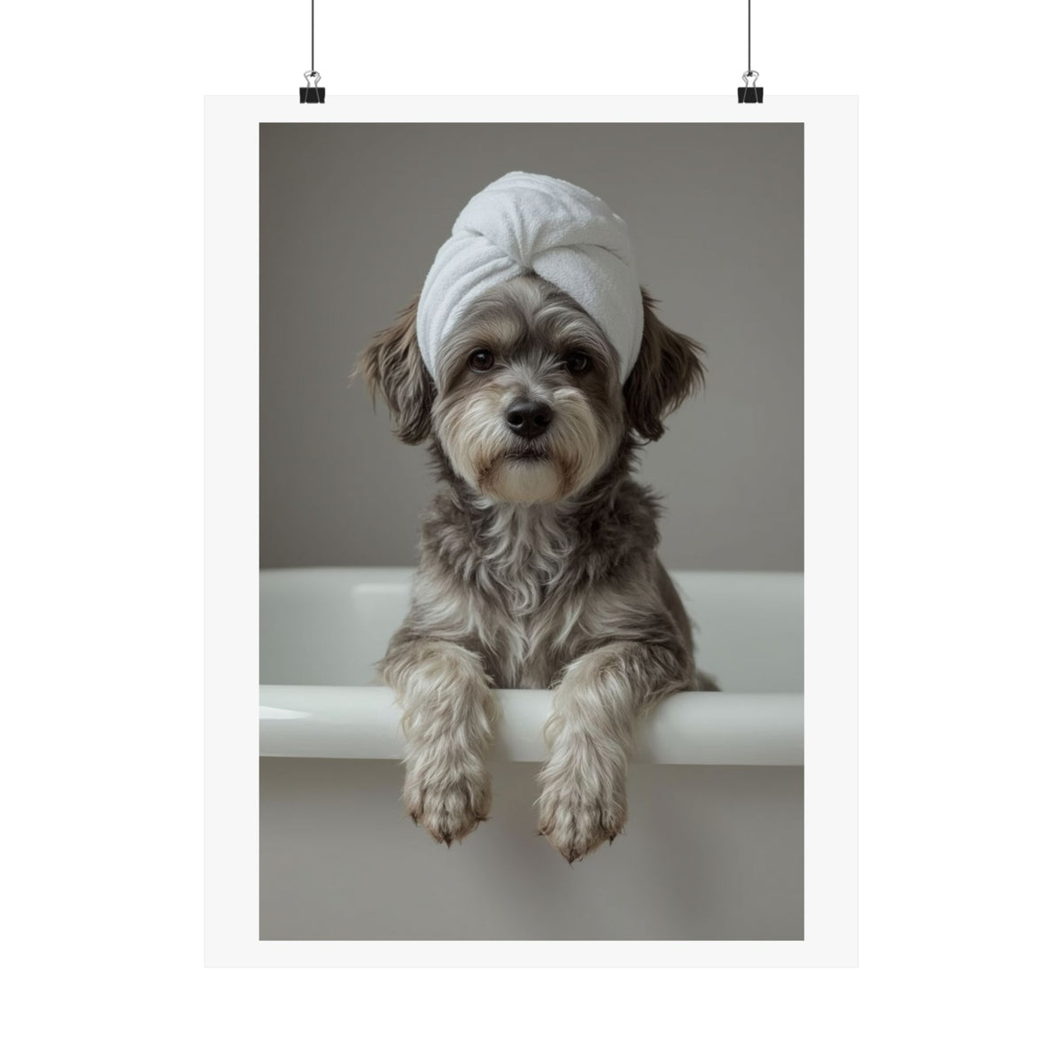 Dog Spa Poster — Cute Puppy in Towel Matte Vertical Wall Art