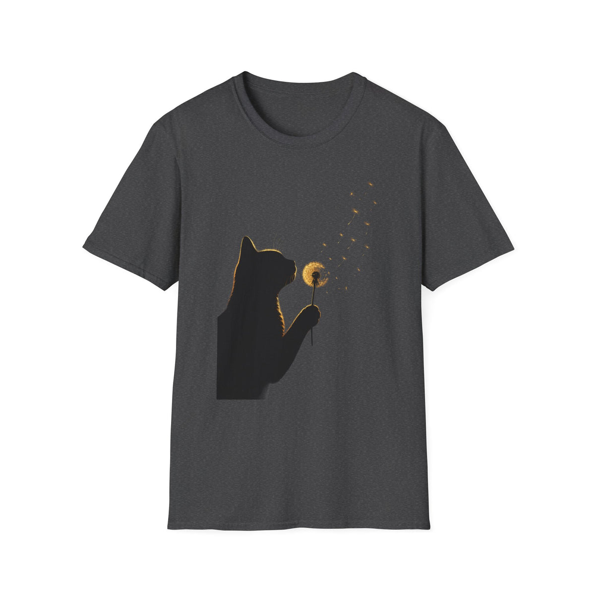 Cat Silhouette Dandelion Tee — Whimsical Night Cat T-Shirt