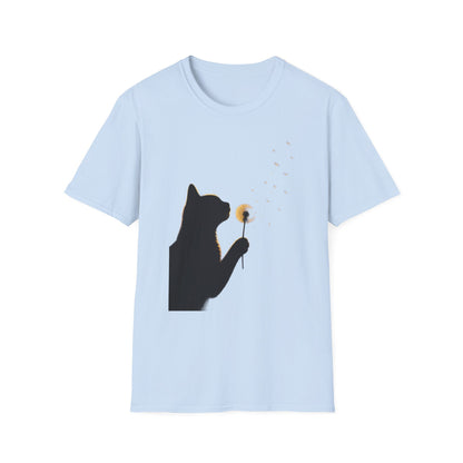 Cat Silhouette Dandelion Tee — Whimsical Night Cat T-Shirt