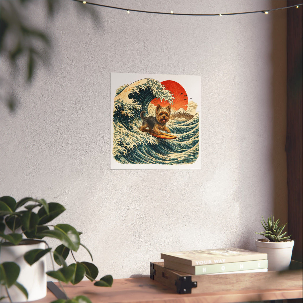 Surfing Yorkie Poster — Vintage Wave Art Matte Vertical Print