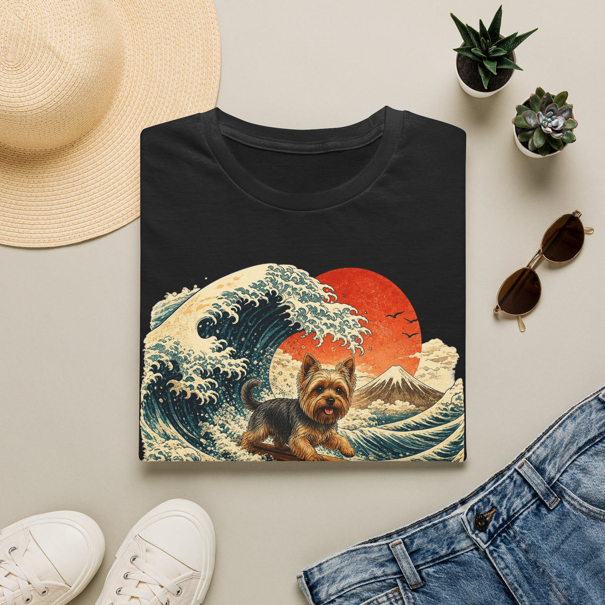 Yorkshire Terrier Wave T-Shirt — Japanese Wave Surf Dog Graphic Tee