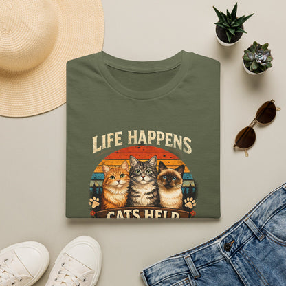 Life Happens Cats Help T-Shirt — Vintage Cat Lover Tee
