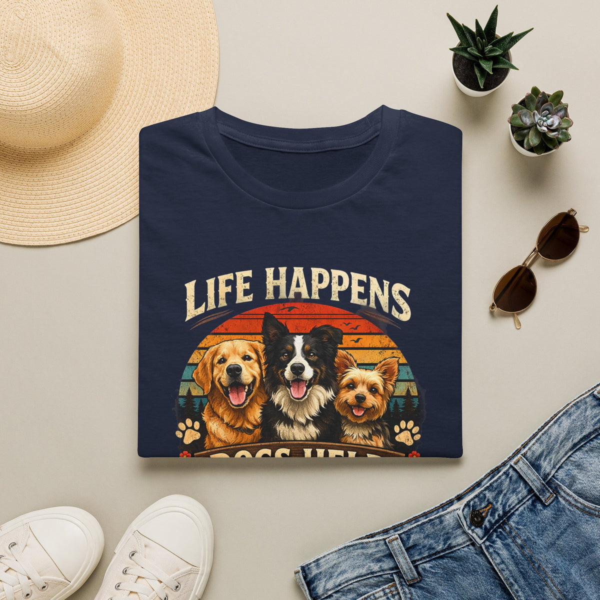 Life Happens Dogs Help T-Shirt — Vintage Rescue Dog Lover Tee