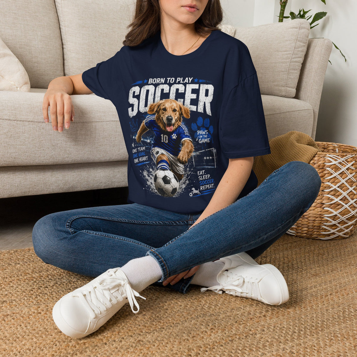 Born to Play Soccer T-Shirt — Golden Retriever Soccer Dog Design
